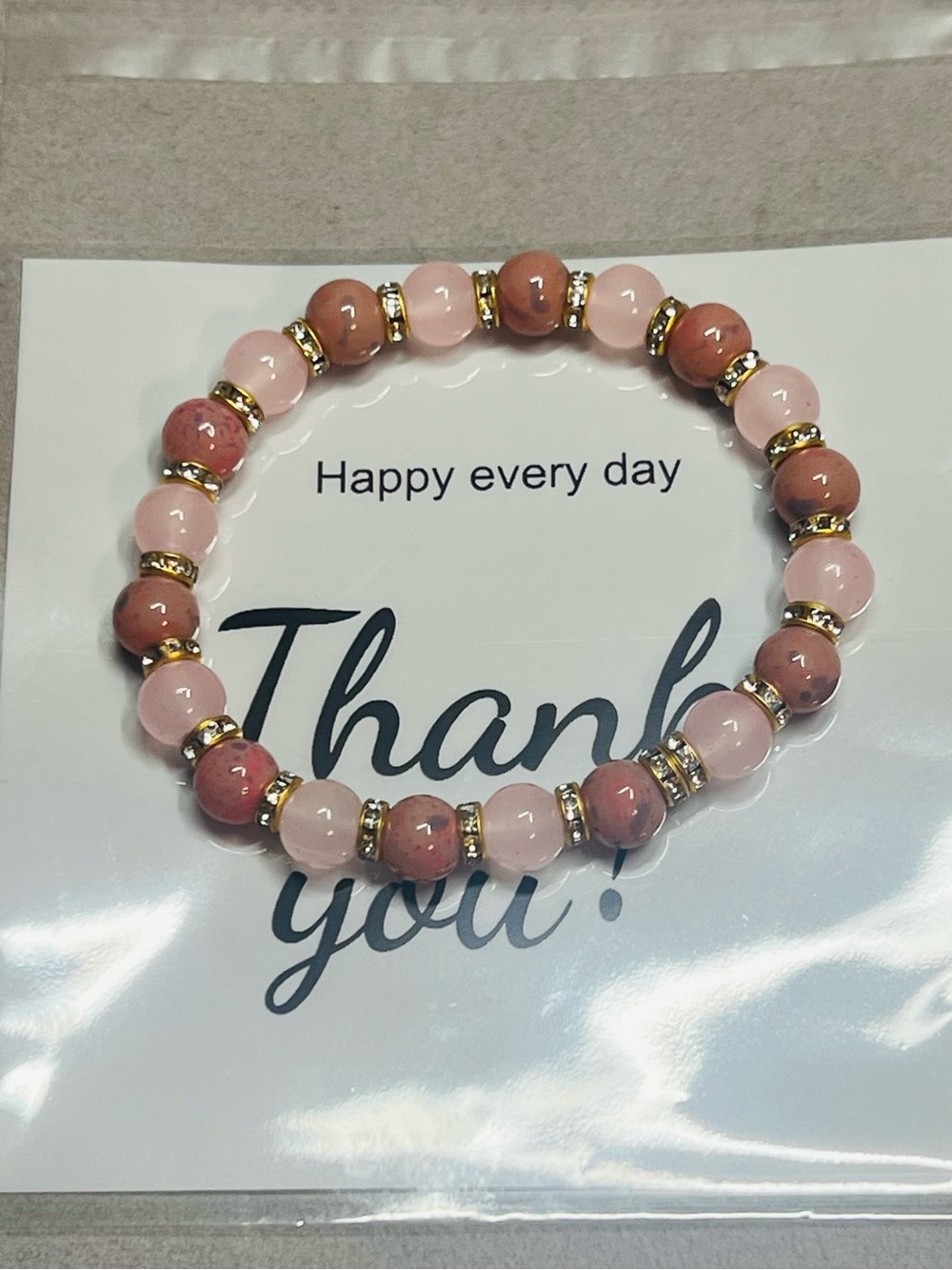 Pink Beaded Stretch Bracelet with Gold Accents